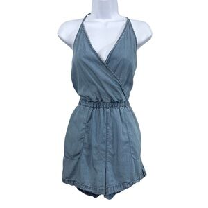 Top Shop Moto Blue Denim Halter Romper